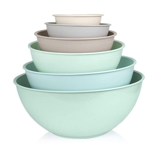 Cook with Color Mixing Bowls with Lids - 12 Piece Plastic Nesting Bowls Set includes 6 Prep Bowls and 6 Lids, Microwave Safe Mixing Bowl Set (Mint Ombre)