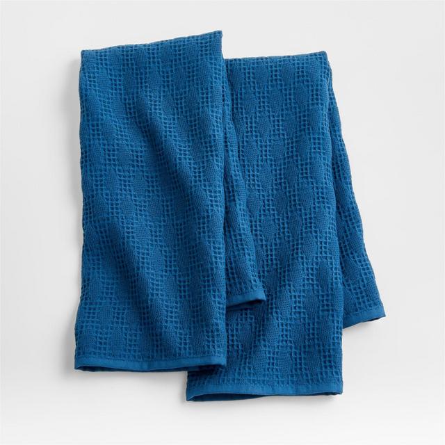 Diamond Piqué Deep Sea Blue Dish Towels, Set of 2