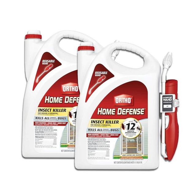 Ortho Home Defense Insect Killer for Indoor & Perimeter2 - With Comfort Wand, Long-Lasting Control, Kills Ants, Cockroaches, Spiders, Fleas & Ticks, Non-Staining, Odor Free, 1.1 gal., 2-Pack