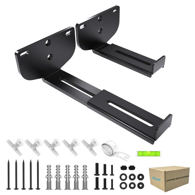 Etour Soundbar Wall Mount Bracket Universal Speaker Mounting [ MAX 38LBS] Depth Adjustable (3.3"-6.5") for Samsung, Vizio, LG, Sony, JBL, Bose, and More Sound Bar Mounts Under TV Soundbar Shelf