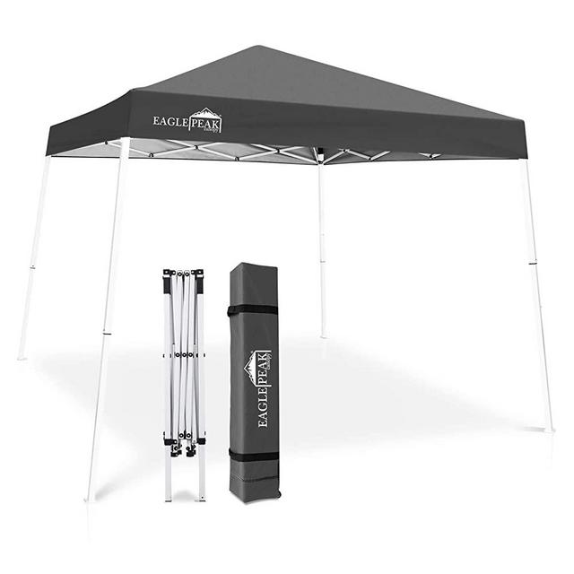 EAGLE PEAK 10' x 10' Slant Leg Pop Up Canopy Tent Instant Outdoor Canopy Easy Set-up Folding Shelter (Gray)