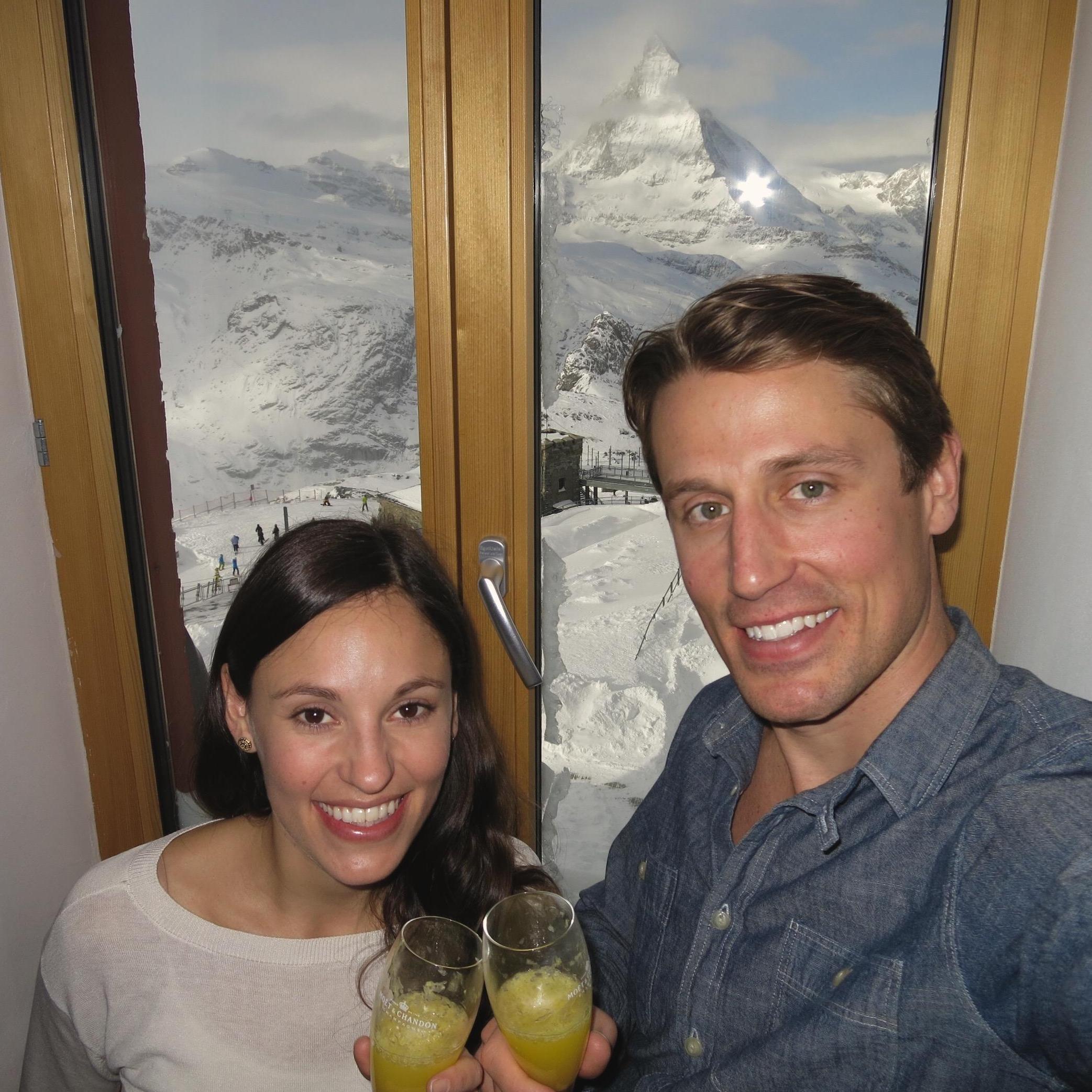 Post-engagement mimosas at the Kulmhotel Gornergrat