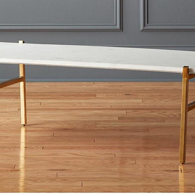 CB2 Slab Small Marble Coffee Table with Brass Base