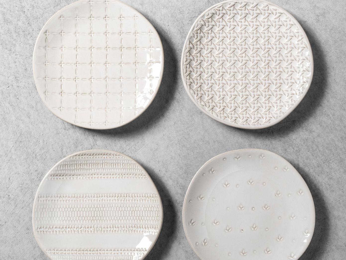 4pk Textured Appetizer Plate Floral / Stripe White - Hearth & Hand™ with Magnolia