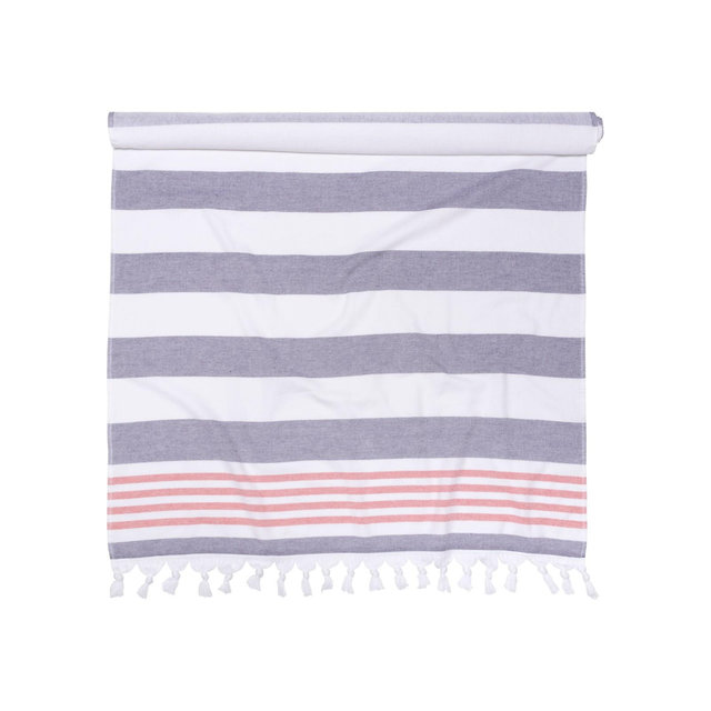 Stripe Cotton Oversized 35" x 68" Fouta Beach Towel with Tassels, Baked Apple - Blue Nile Mills