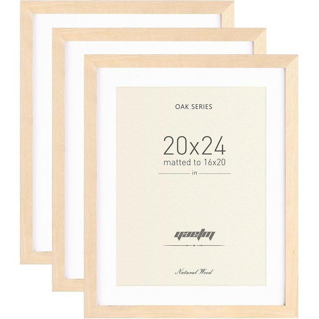 Yaetm 20x24 Picture Frame Matted to 16x20 Set of 3, Solid Oak Wood Poster Frame 20 x 24 with Plexiglass, Wide Molding 20 by 24 Natural Wooden Frames for Wall Mount (3 pack, Oak)