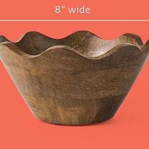 Mela Artisans 8-Inch Scalloped Mango Wood Bowl, Handcrafted Wooden Salad Bowl, Decorative Serving Accent for Tables & Centerpieces – Small