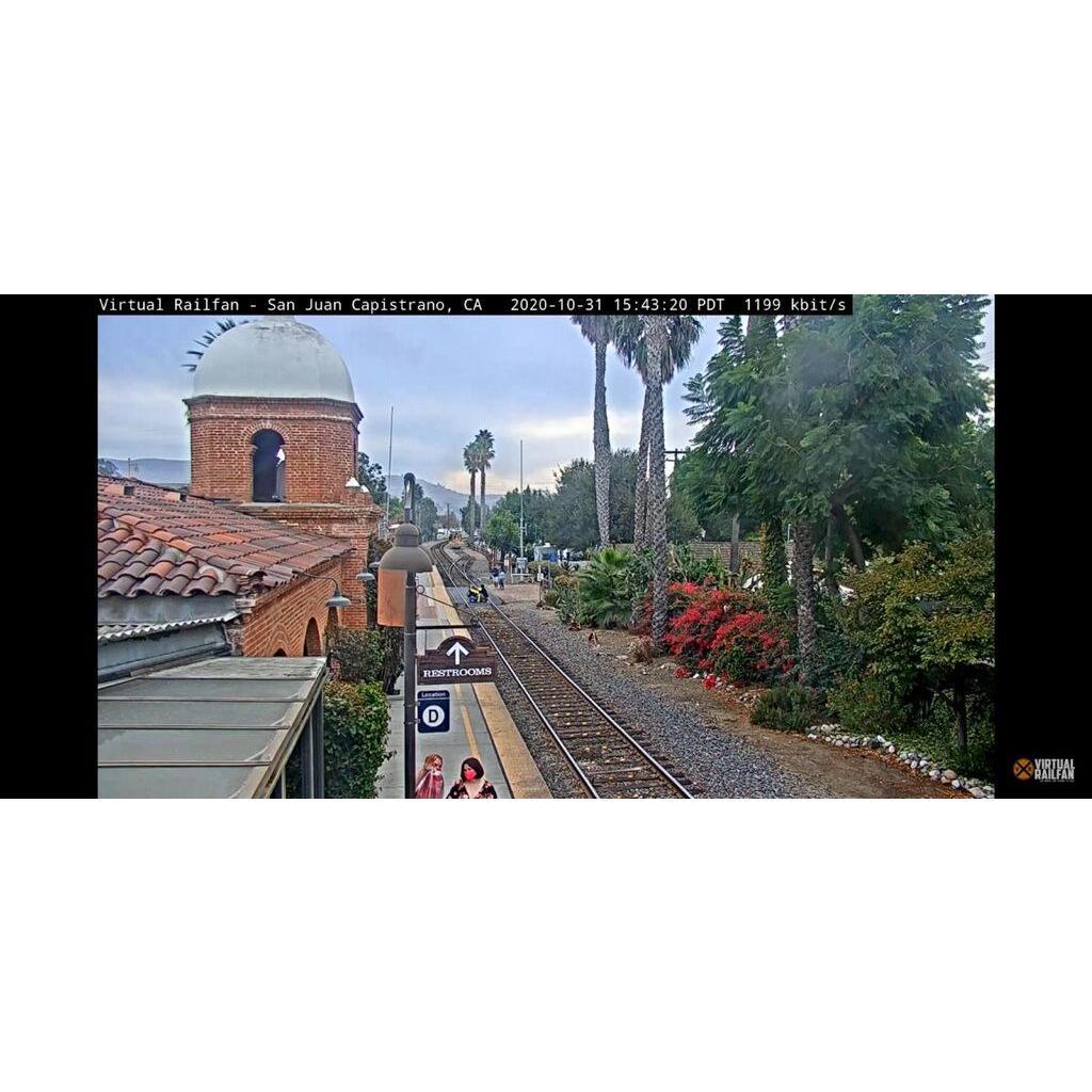 A screenshot of us on the train platform in San Juan Capistrano on a mini train trip