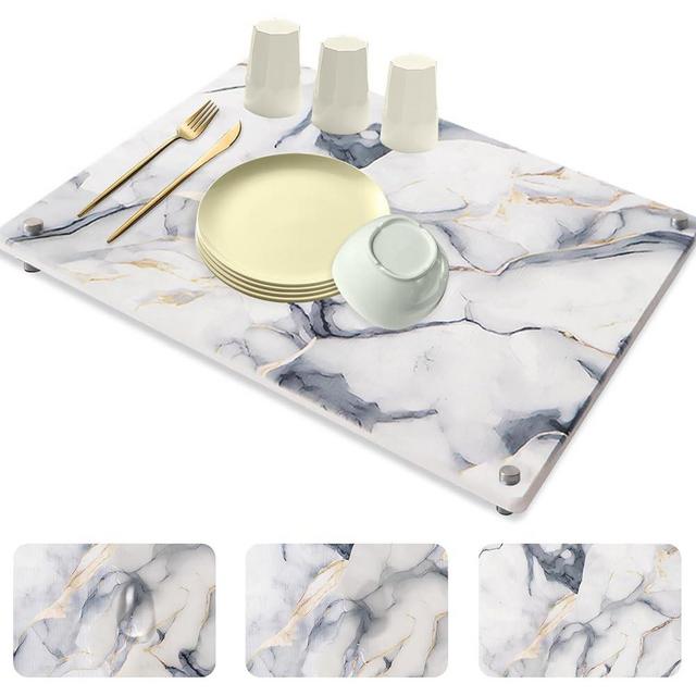 Stone Drying Mat for Kitchen Counter, 15.7X19.6 in Super Absorbent Marble Dish Drying Pad, Non-Slip Diatomite Dish Drying Mat, Diatomaceous Earth Drying Stone Dish Drying Mat, Kitchen Draining Mat
