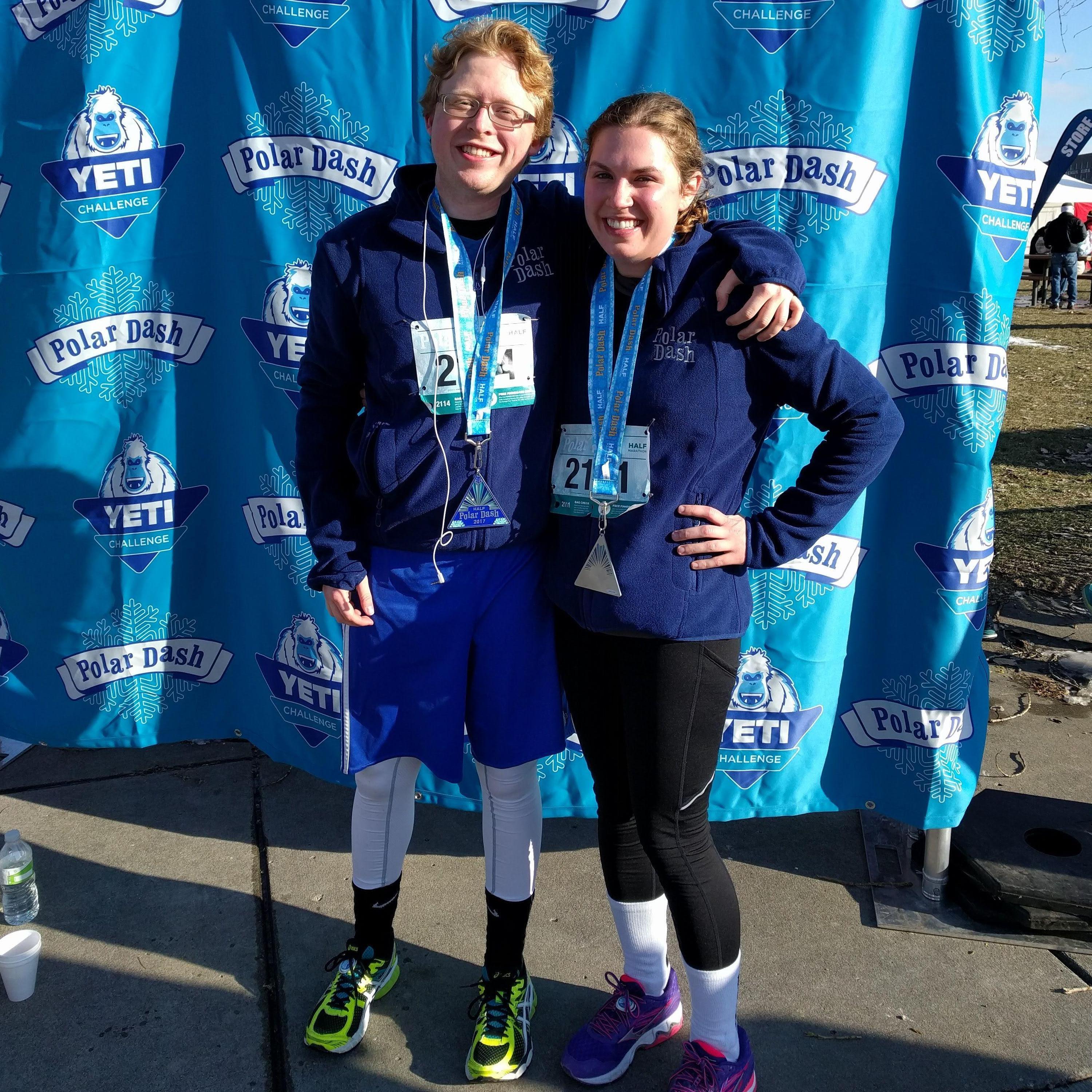 Running a half marathon together on New Years Day 2017.