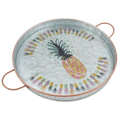 Thirstystone® Pineapple Party Galvanized Round Serving Tray with Handles