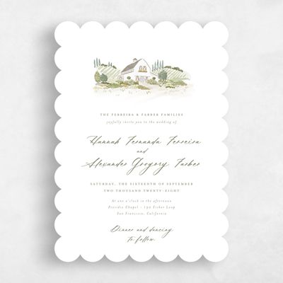 White Scalloped Wedding Invitation - Sable Portrait