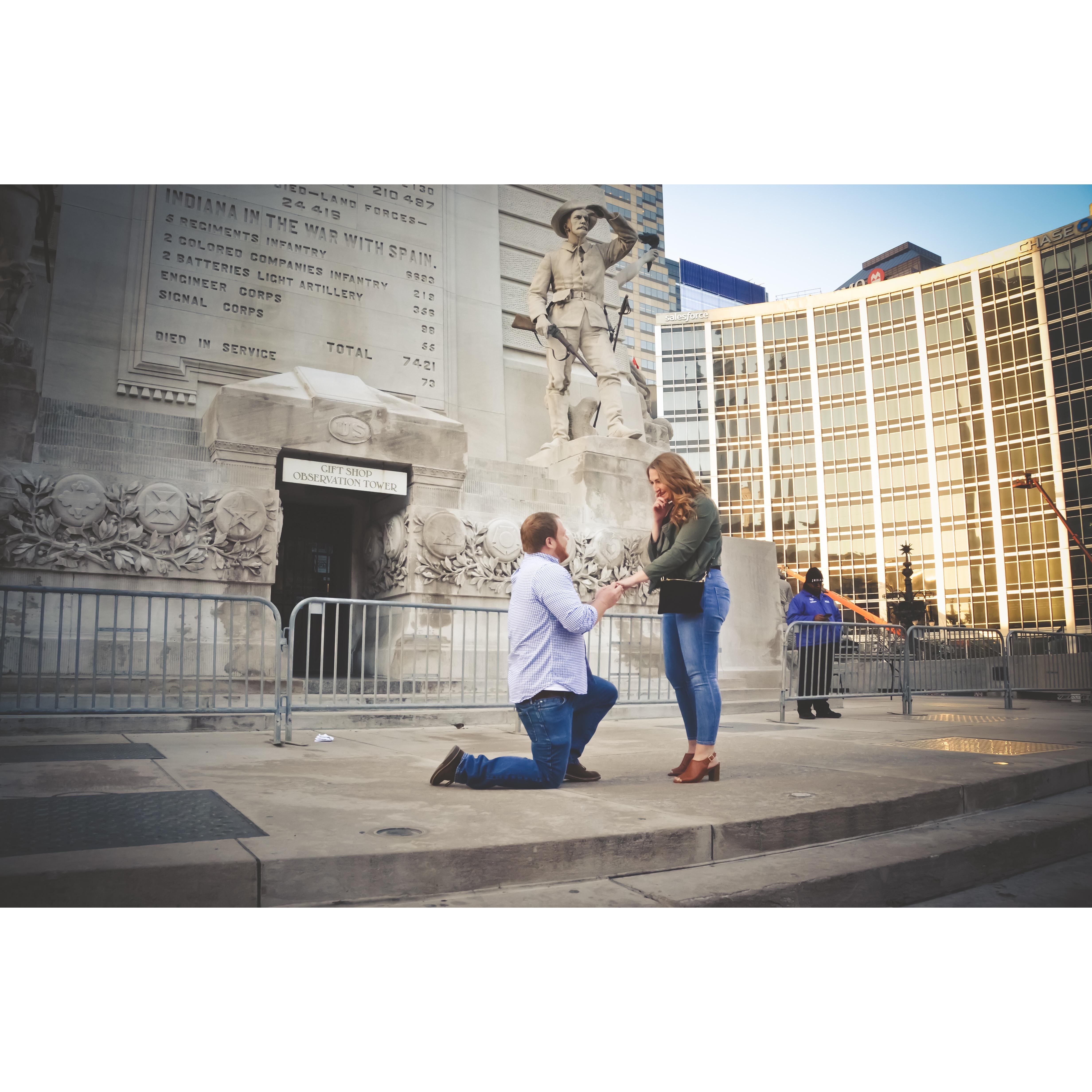 Nick proposing downtown at the circle!