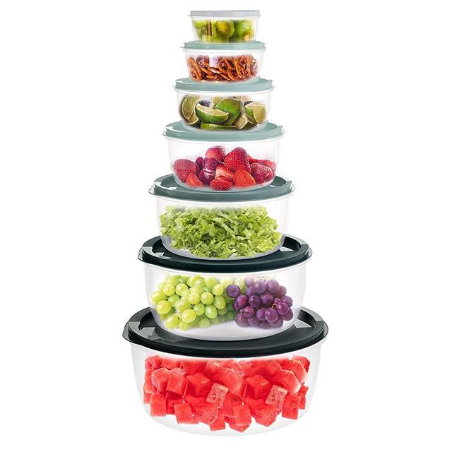 Cook with Color Round Food Storage Containers with Lids, Easy-Find Nesting Plastic Containers, 14 Piece Set (Teal Ombre)