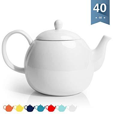 Sweese 220.101 Porcelain Teapot, 40 Ounce Tea Pot - Large Enough for 5 Cups, White