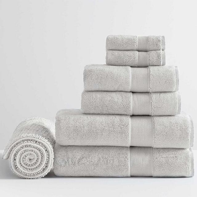 PB Classic Organic Bath, Hand, Washcloth Towels & 1 Bath Mat, Set of 7, Gray Mist