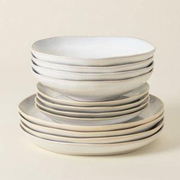 12-Piece Dinnerware Set with Soup/Pasta Bowl Brisa SALT WHITE