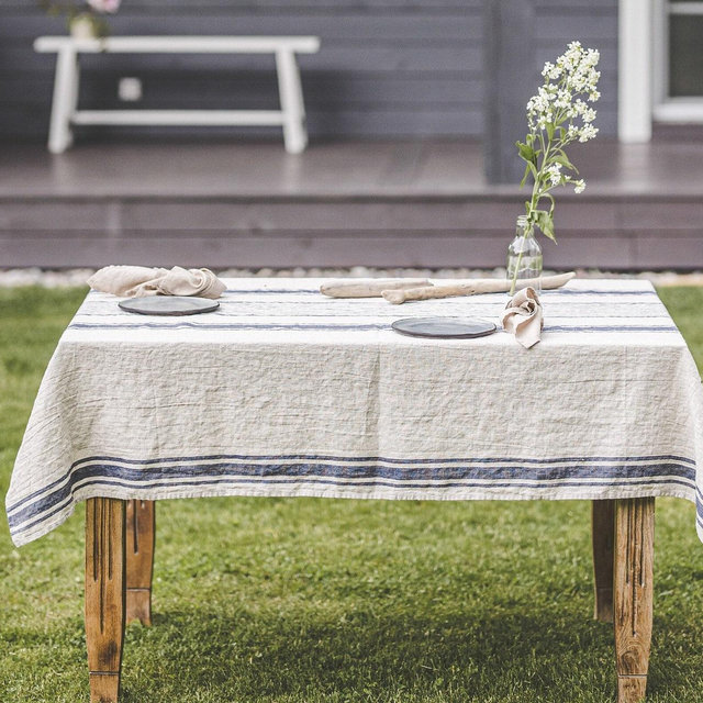 Striped linen tablecloth, French style linen tablecloth, Washed heavyweight linen tablecloth, Vintage linen tablecloth in various colors.