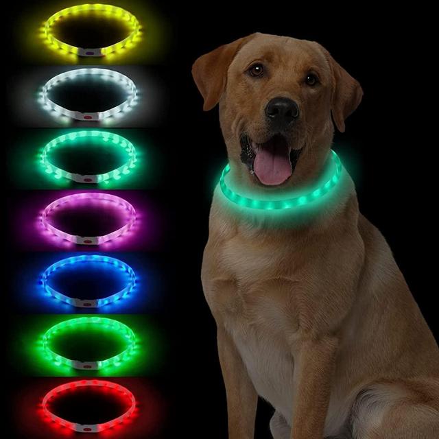 LED Multi-Color Dog Collar , Rechargeable 7 Colors Changing Light Up Dog Collar, Dog Lights Make Pet Visible and Safety for Night Walking，Outdoor, Camping, for Small Medium Large Dogs by NOVKIN