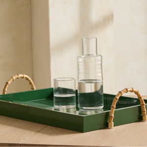 Rectangular tray with handles, lacquered