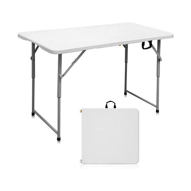 SUGIFT 4 ft. White Fold-in-Half Steel Outdoor Picnic Folding Table