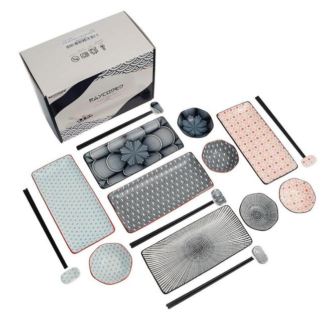RAYCODED 25 pcs, Sushi Plate Set, Sets Serving Platters and Trays, Serving Trays for Entertaining, Serving Dishes, Sushi Set, Appetizer Plates, Sushi Plates, Rectangle Plates, Japanese Dinnerware Set