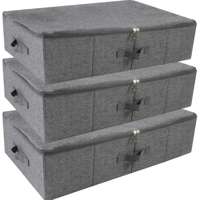 iwill CREATE PRO Folding Washable Rigid Underbed Storage Boxes with Zip Lid for Garment, Clothing, Blankets for Bedroom, College Dormroom, Wardrobe, Shelf Baskets, Pack of 3, Black Gray