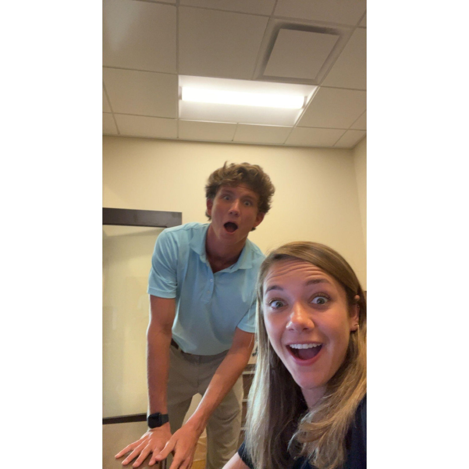 We met interning with Thompson Construction Group last summer. Rhame took many "snack breaks" just to walk by Emily's office!