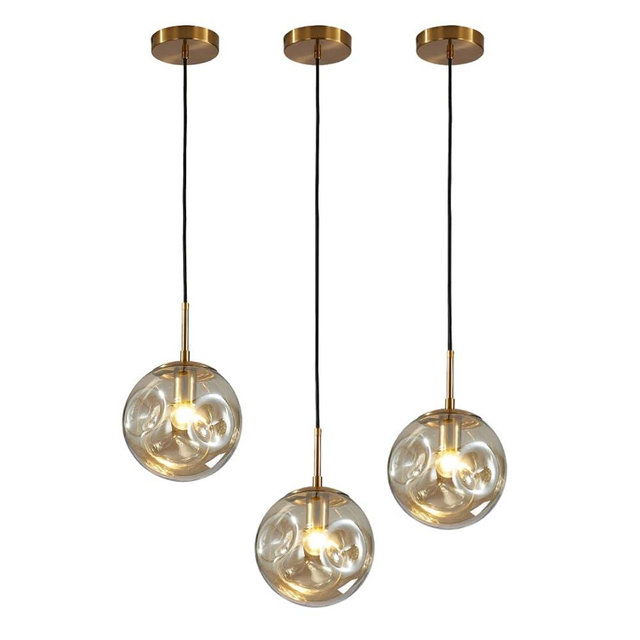 BOKT Modern Gold Kitchen Island Pendant Light Mid Century 3-Lights Globe Pendant Light Fixture Cluster Multi Light Pendant Lighting Bedside Glass Ball Pendant Lamp