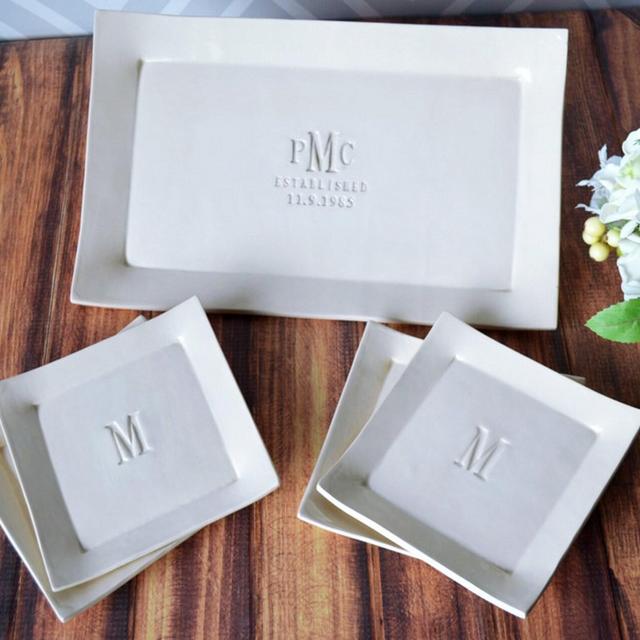 Wedding Gift or Anniversary Gift - Personalized Platter with Set of 4 Appetizer Plates
