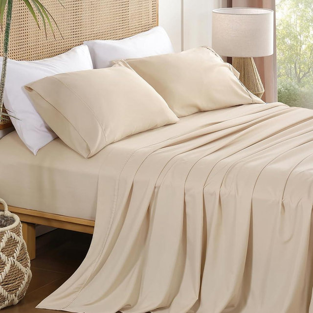 Dreava Cream King Sheet Set, Soft Breathable Cooling Microfiber Bed Sheets with Extra Deep Pocket, Easy Care Luxury Hotel Bedding Sheets, Oeko-Tex Certified Wrinkle Free