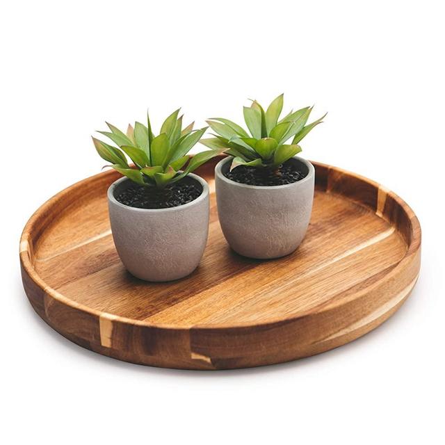 Round-Wood-Serving-Tray-Entertaining |Tea and Coffee Serving Tray | Ottoman Tray 15.7" | Coffee Table Tray | Decorator Tray | Service Tray | Wooden Tray | Candle Tray | Wood Tray | Round Tray