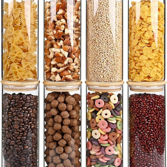 34oz Glass Food Storage Jars, Glass Jars with Bamboo Lids, Kitchen Storage Jars, Set of 8, Canisters with Airtight Lids for Spice, Coffee, Cookie, Pantry Organizers