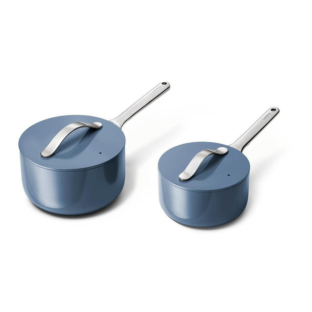 Caraway Nonstick Ceramic Sauce Pans with Lids (3 qt & 1.75 qt) - Non Toxic, PTFE & PFOA Free - Oven Safe & Compatible with All Stovetops (Gas, Electric & Induction) - Navy