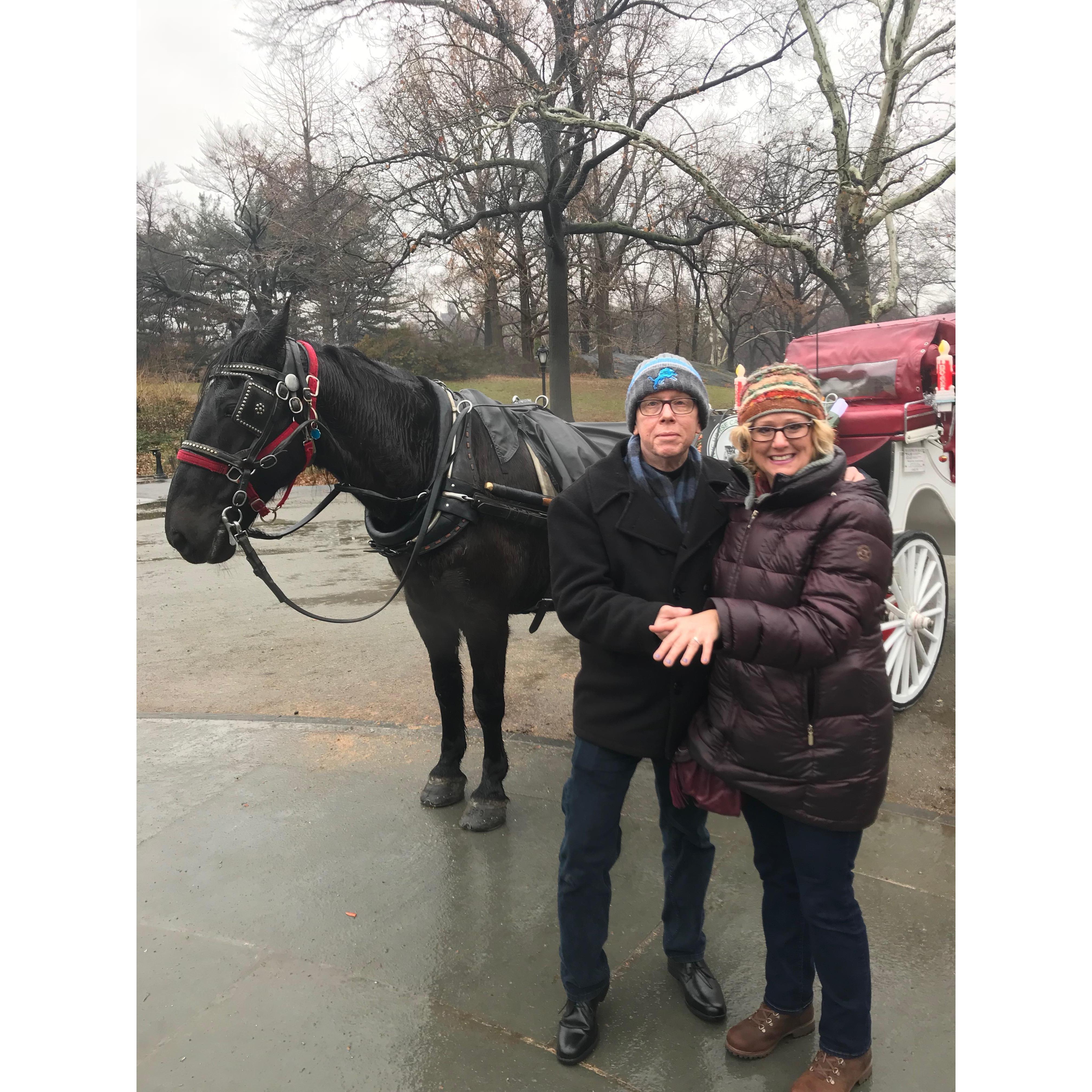 Proposal in Central Park, NYC, December 23, 2017. 7 years to the day that we re-connected!