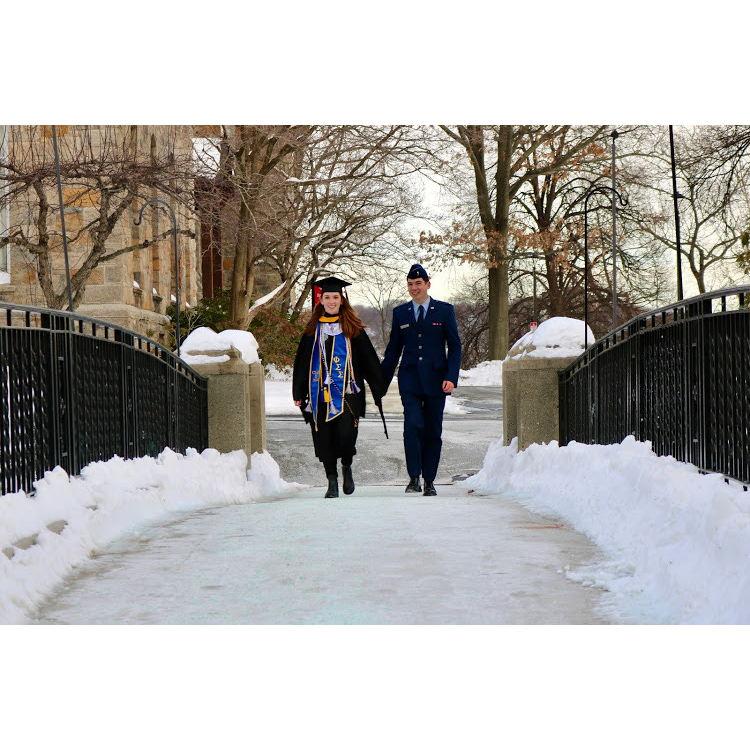 Dec 2020: Olivia's friend, Alison braved the cold at WPI to take graduation photos of us before he left for Texas since he would not be there for the undergrad ceremony.