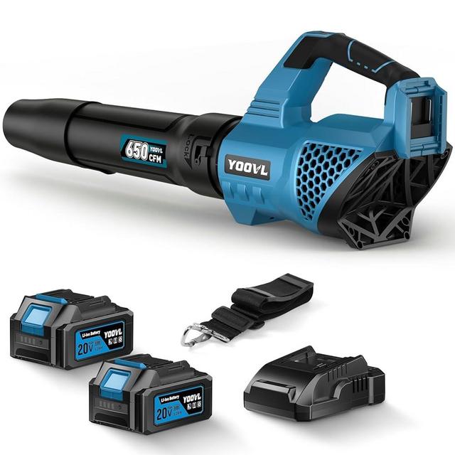 Leaf Blower Cordless, 650CFM Electric Leaf Blowers with 2 x 5.2Ah Batteries and Charger, 3 Speed Modes, 1 x Adjustable Shoulder Strap, Powerful Blowers for Lawn Care, Patio, Dust, Blowing Leaves