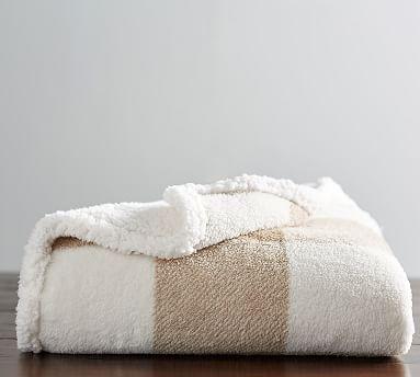 Buffalo Check Sherpa Back Throw, 50x70", Neutral