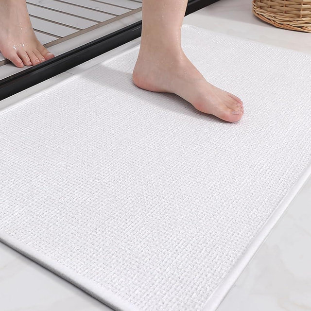 Color&Geometry White Bathroom Rugs Chenille Bath Mat- Absorbent, Non Slip, Quick Dry, Thin, Washable- 16"x24" Bath Mats for Bathroom with Rubber Backing, Small Bath Rugs for Bathroom Floor & Shower