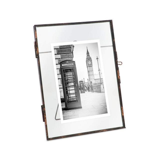 Isaac Jacobs Vintage Style Brass and Glass, Metal Floating Desk Photo Frame, with Locket Closure for Pictures, Art, More (6x8, Antique Bronze)