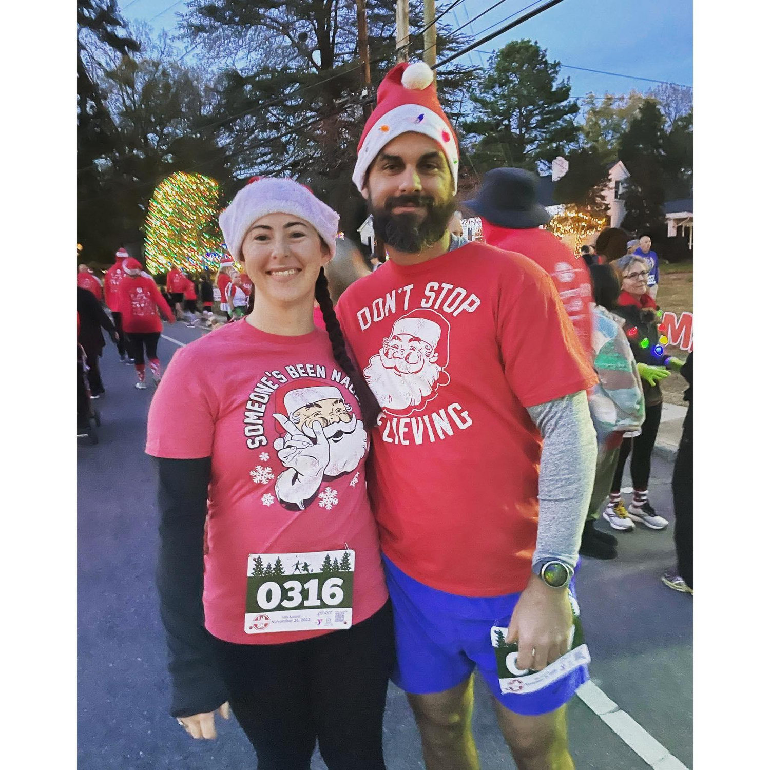 Our Second Christmas Town 5K together, stupid flu