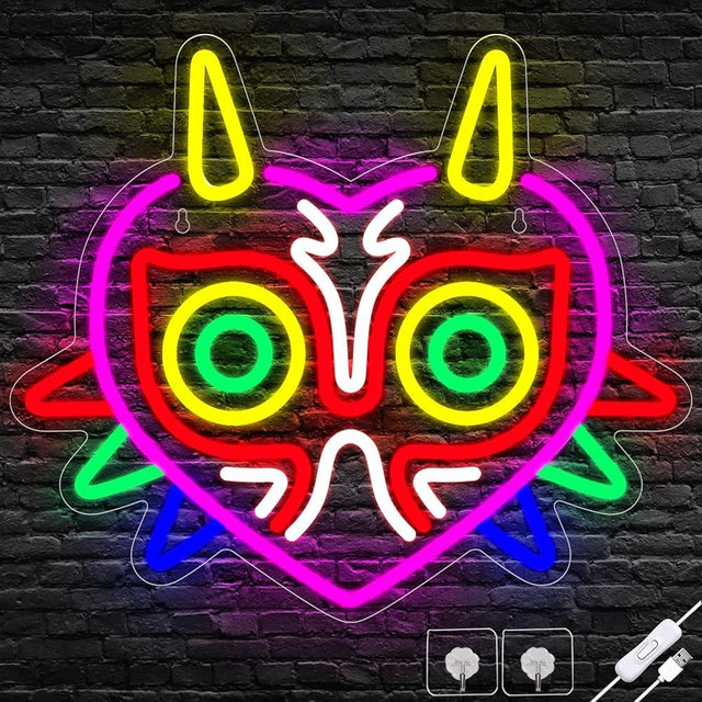 Ethereal Lomoer Majora's Mask Neon Sign, Zelda Gaming Neon Sign for Game Room Decor, Zelda Mask for Boys Room Decor & Gaming Wall Deocr, USB Powered Gamer Gifts for Boys, Teens and Zelda Fans