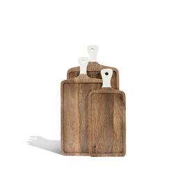 Acacia Rectangle Cutting Board with White Handle - Medium