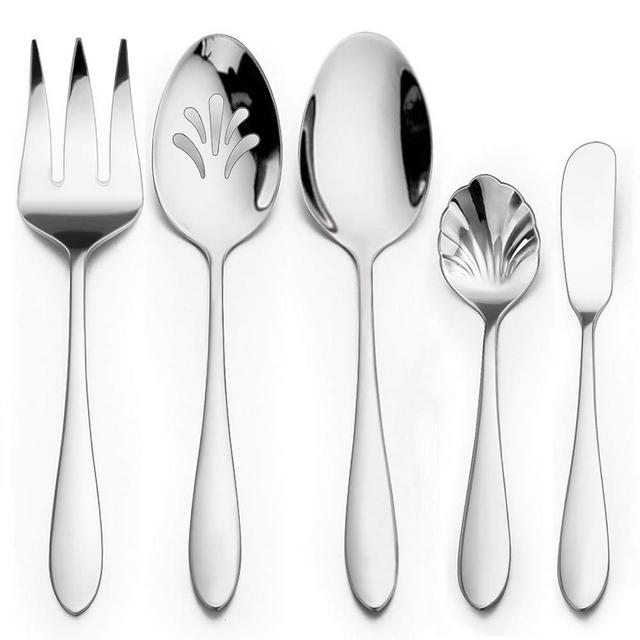 5-Piece Serving Utensil Set, HaWare Stainless Steel Hostess Set with Spoon Fork, Modern and Elegant, Mirrored Finish and Dishwasher Safe