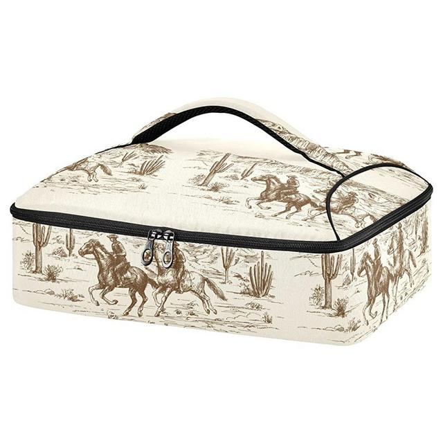 Casserole Carrier Insulated American Wild Western Desert Cowboy Dish 9x13 with Lid Party Travel Warmer Bag for Hot or Cold Food Lasagna Pizza Holder Tote