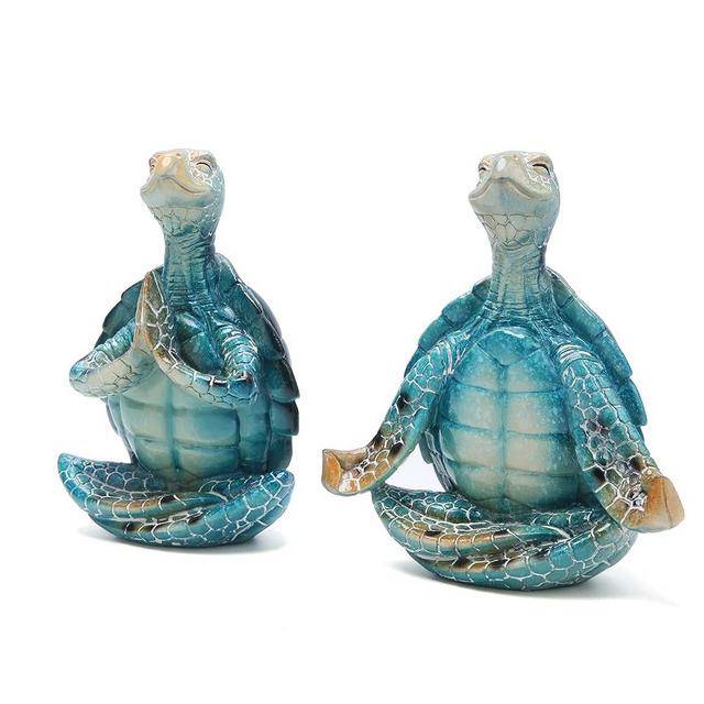 Hodao Set of 2 Sea Turtle Yoga Figurines Decorations Summer Meditating Sea Turtle Decor Spring Garden Turtle Crafts Sea Turtle Yoga Figurines for Home Office Decorations