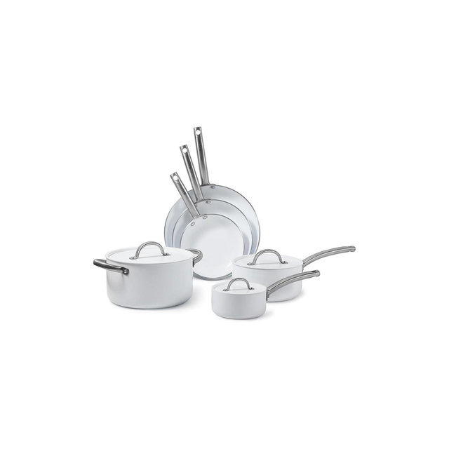 BLACK+DECKER 9-Piece Ceramic White Aluminum Cookware Set, Pots and Pans Set with Ceramic Non-Stick Coating