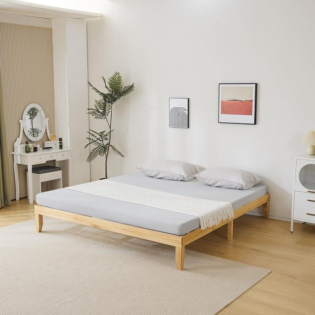 Karl home 12 Inches Wood Platform Bed Frame, King Bed Frame, Solid Wood Foundation with Wood Slat Support, Easy Assembly No Box Spring Needed (Natural)