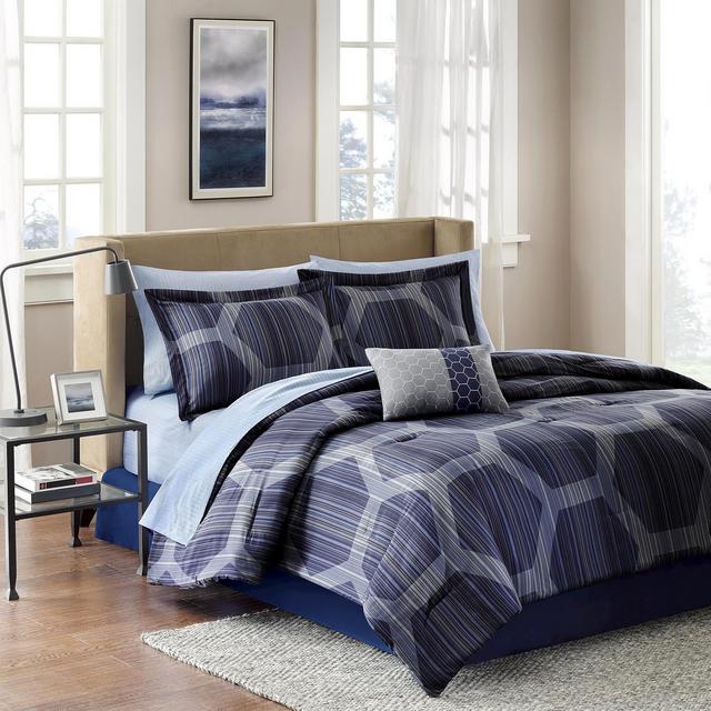 Donovan 9 Piece Comforter Set - Blue (King)