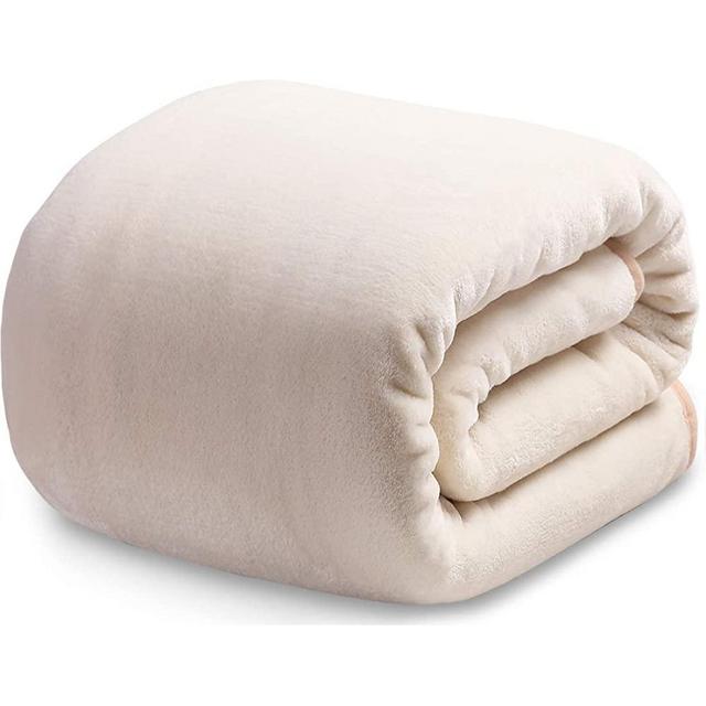 Fleece Blanket Queen Size Fuzzy Soft Plush Blanket 330GSM for All Season Spring Summer Autumn Throws for Couch Bed Sofa, 90 by 90 Inches, Ivory